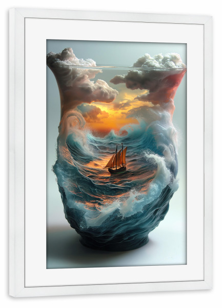 Poster mit Rahmen weiß "Meereslandschaft im Glas" artboxONE - Reise,Abstrakt,Reise / Strand und Meer