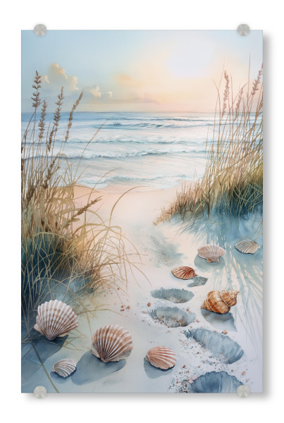 Acrylglasbild "Strandlandschaft" artboxONE - Natur,Reise,Reise / Strand und Meer - Natur,Reise,Strand,Landschaft,Muscheln,Meer,Sand,Ki