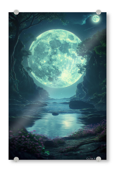 Acrylglasbild "Vollmond Illustration" artboxONE - Natur,Reise - Natur,Landschaft,Mond,Vollmond,Reise,Sternenhimmel,Himmel,Ki