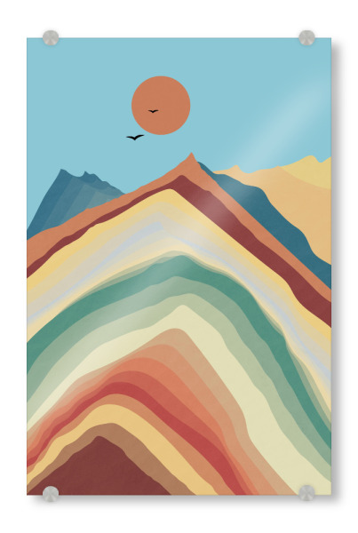 Acrylglasbild "Swiss Mountain Joy - Illustration" artboxONE - Reise,Abstrakt,Geometrie - Abstrakt,Berg,Landschaft,Illustration,Kontrastreich,Orange