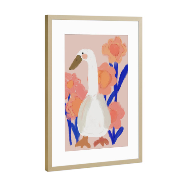 Poster mit Rahmen Gold "Gans Im Frühling" artboxONE - Floral,Tiere,Für Mama