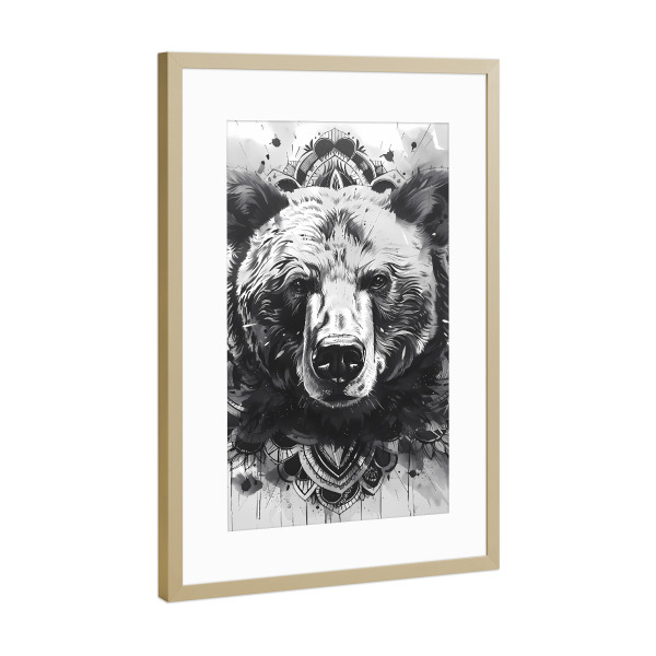 Poster mit Rahmen Gold "Mandala - Bär Weiß" artboxONE - Natur,Tiere,Abstrakt