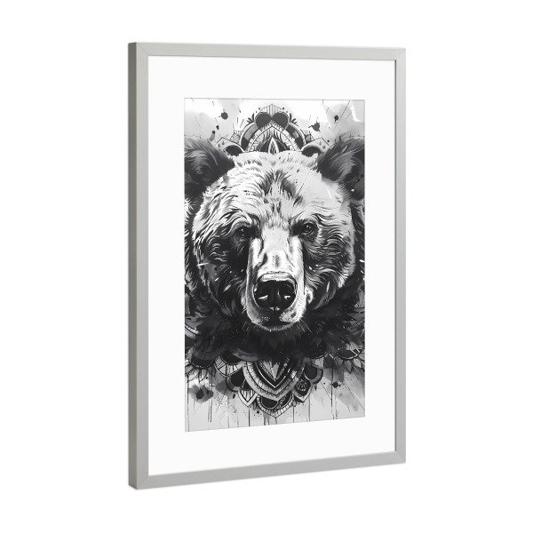 Poster mit Rahmen Silber "Mandala - Bär Weiß" artboxONE - Natur,Tiere,Abstrakt