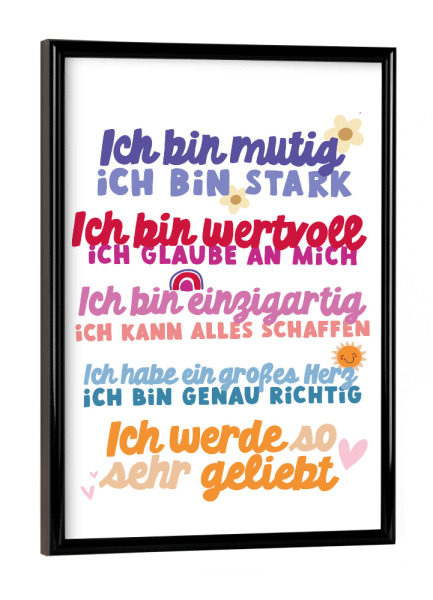 Poster mit schwarzem Rahmen "Affirmationen für Kids" artboxONE - Typografie,Für Kinder