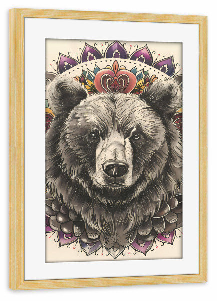 Poster mit Rahmen kiefer "Mandala - Bärenfarbe" artboxONE - Natur,Tiere,Abstrakt