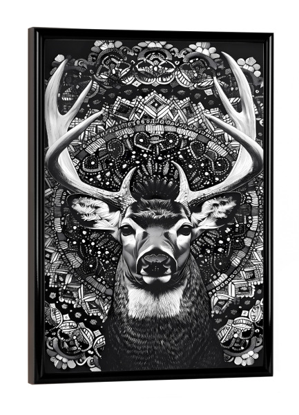 Poster mit schwarzem Rahmen "Mandala - Hirsch schwarz" artboxONE - Natur,Tiere,Abstrakt