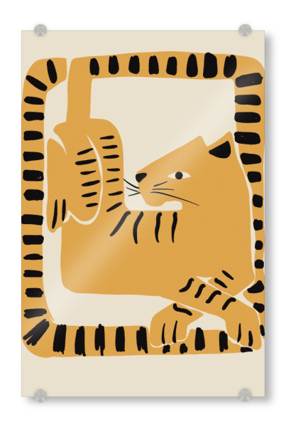 Acrylglasbild "Tiger chalk naive" artboxONE - Tiere,Abstrakt - Chalk,Naive,Abstract,Yellow tiger,Modern,Contemporary,Nature,Jungle,Forest