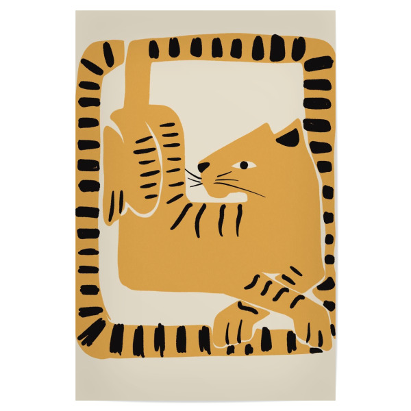 Poster 30x20 cm "Tiger chalk naive" artboxONE - Tiere,Abstrakt - Chalk,Naive,Abstract,Yellow tiger,Modern,Contemporary,Nature,Jungle,Forest