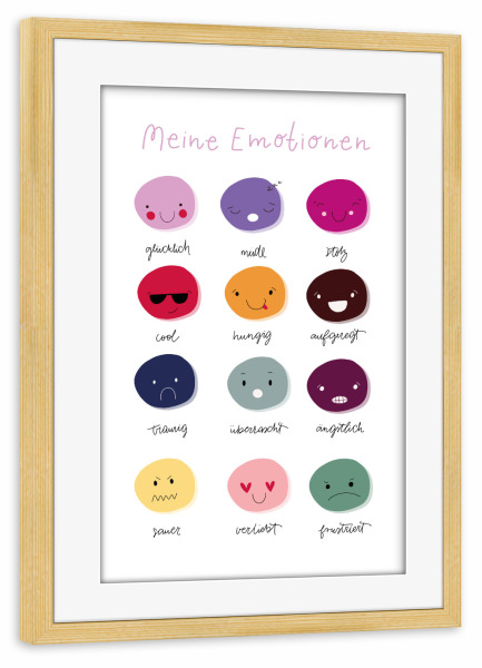 Poster mit Rahmen kiefer "Emotionen" artboxONE - Für Kinder - Emotionen,Emotions,Kids,Kinder,Kinderzimmer,Emojis,Smileys,Kidsroom,Kidsposter