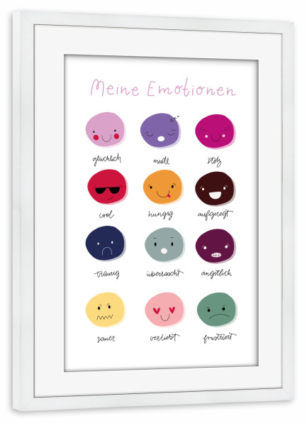 Poster mit Rahmen weiß "Emotionen" artboxONE - Für Kinder - Emotionen,Emotions,Kids,Kinder,Kinderzimmer,Emojis,Smileys,Kidsroom,Kidsposter
