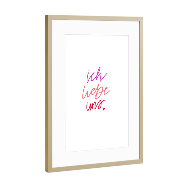 Poster mit Rahmen Gold "Ich liebe uns lettering" artboxONE - Typografie,Liebe