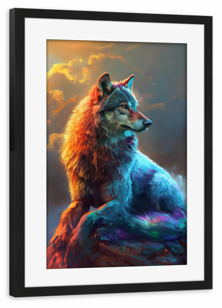 Poster mit Rahmen schwarz "Wolf Colorful 2 (matart)" artboxONE - Tiere - Wolf,Wolves,Animal,Animals,Nature,Wild,Colorful,Watercolor,Modern