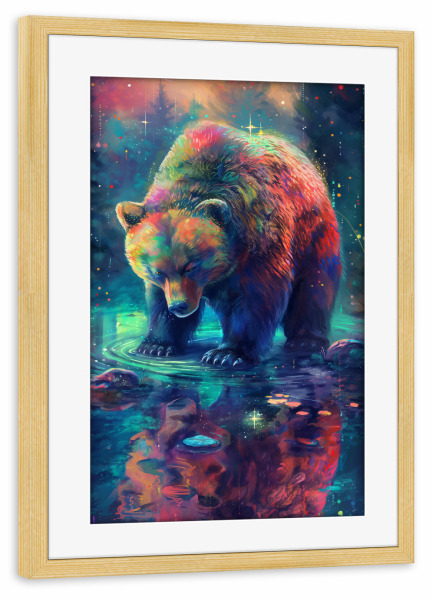 Poster mit Rahmen kiefer "Bear Colorful (matart)" artboxONE - Tiere - Bär,Bären,Grizzly,Tier,Tiere,Natur,Wild,Wald,Bunt,Aquarell,Modern
