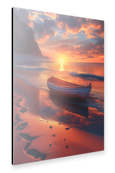 Alu-Dibond "Boat at the beach at sunset" 75x50 cm artboxONE