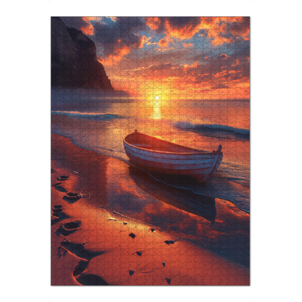 Puzzle Ravensburger "Boat at the beach at sunset" artboxONE - Natur,Reise,Reise / Strand und Meer
