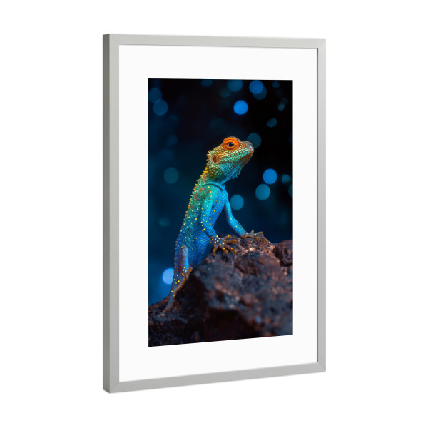 Poster mit Rahmen Silber "Eidechse in Neon" artboxONE - Natur,Tiere - Eidechse,Tier,Natur,Bunt,Neon,Ki