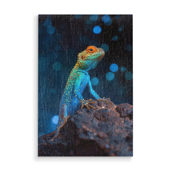 Holzbild "Eidechse in Neon" artboxONE - Natur,Tiere - Eidechse,Tier,Natur,Bunt,Neon,Ki