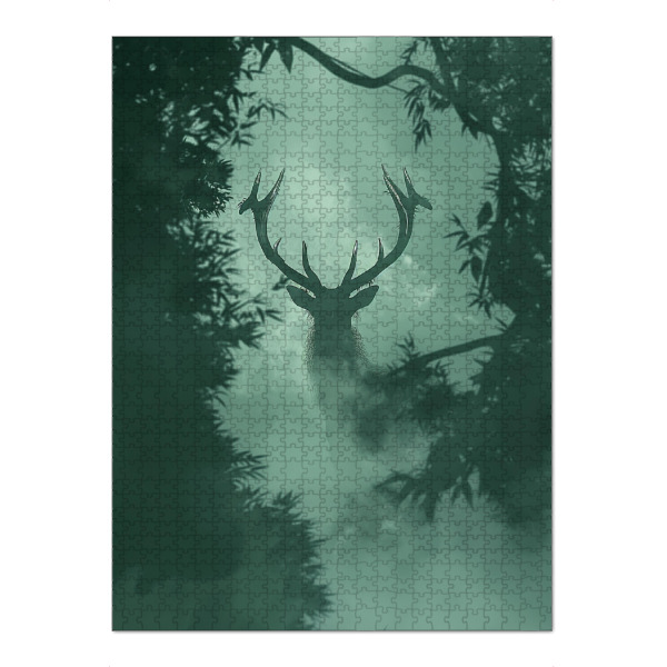 Puzzle Ravensburger "Hirsch im Schatten des Waldes" artboxONE - Natur,Tiere - Hirsch,Wald,Natur,Bäume,Schatten,Dunkel - Bild hirsch