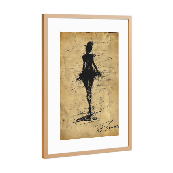 Poster mit Rahmen Kupfer "Female dance sketch" artboxONE - Menschen,Sport - Female,Frau,Sketch,Minimalistisch,Tänzerin,Tanzen,Ki