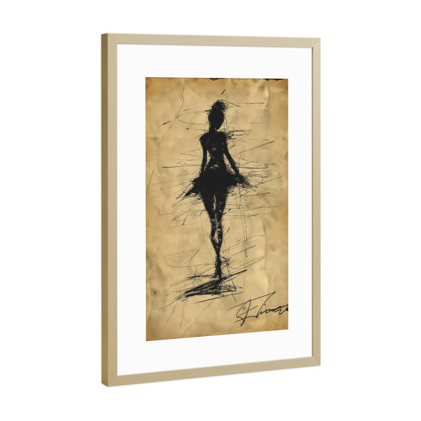 Poster mit Rahmen Gold "Female dance sketch" artboxONE - Menschen,Sport - Female,Frau,Sketch,Minimalistisch,Tänzerin,Tanzen,Ki