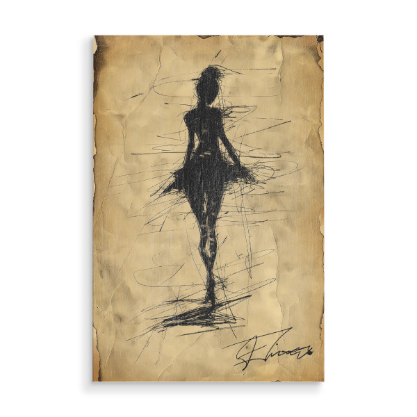 Holzbild "Female dance sketch" artboxONE - Menschen,Sport - Female,Frau,Sketch,Minimalistisch,Tänzerin,Tanzen,Ki