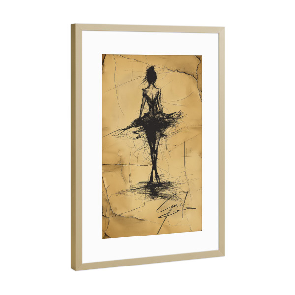 Poster mit Rahmen Gold "Minimalistische Tänzerin" artboxONE - Menschen,Sport - Female,Frau,Sketch,Tänzerin,Minimalistisch,Sport,Ki