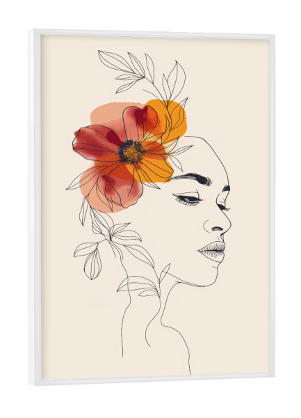 Poster mit weißem Rahmen "Floral line art woman" artboxONE - Floral,Menschen - Floral,Frau,Minimalistisch,Blumen,Bunt,Lineart,Line,Art