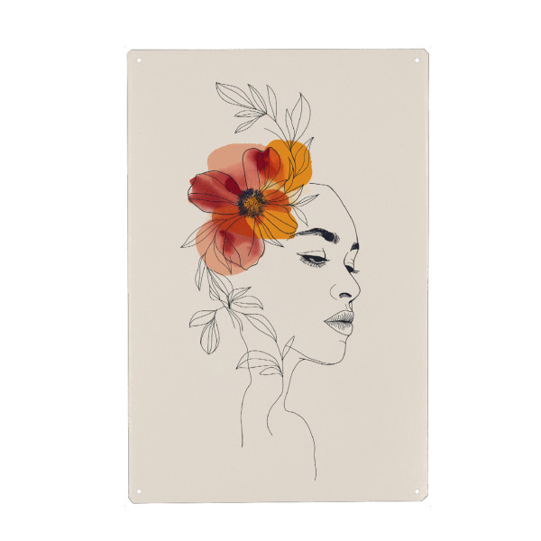 Holzbild "Floral line art woman" artboxONE - Floral,Menschen - Floral,Frau,Minimalistisch,Blumen,Bunt,Lineart,Line,Art,Ki