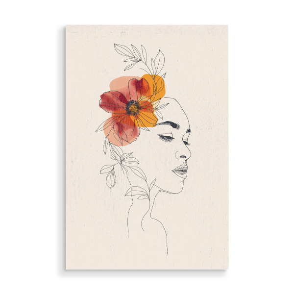 Holzbild "Floral line art woman" artboxONE - Floral,Menschen - Floral,Frau,Minimalistisch,Blumen,Bunt,Lineart,Line,Art,Ki