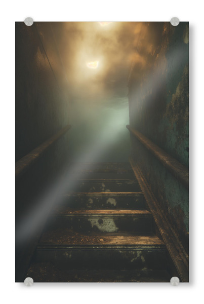 Acrylglasbild "Staircase to the fog" artboxONE - Natur - Treppe,Düster,Natur,Weg,Illustration,Nebel,Ki