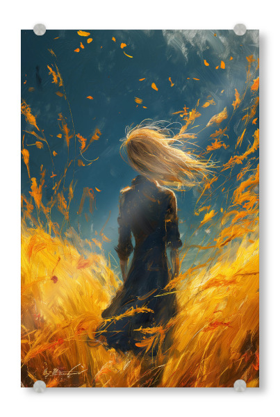 Acrylglasbild "Woman in the field" artboxONE - Natur,Menschen - Frau,Feld,Illustration,Natur,Wind,Mädchen,Briese,Ki