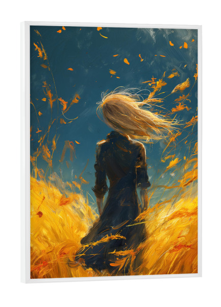 Poster mit weißem Rahmen "Woman in the field" artboxONE - Natur,Menschen - Frau,Feld,Illustration,Natur,Wind,Mädchen,Briese