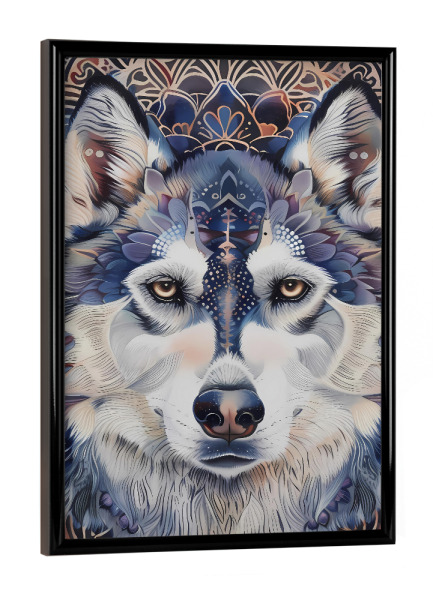Poster mit schwarzem Rahmen "Mandala - Husky Blue" artboxONE - Natur,Tiere,Abstrakt