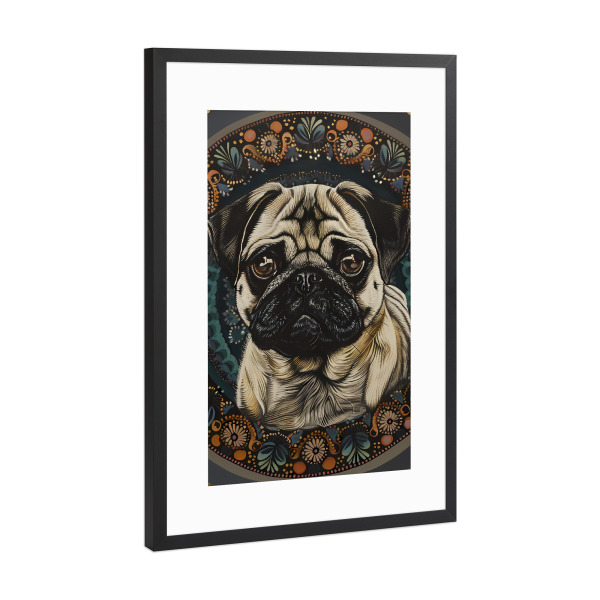 Poster mit Rahmen Schwarz (Metallic) "Mandala - Mops" artboxONE - Natur,Tiere,Abstrakt