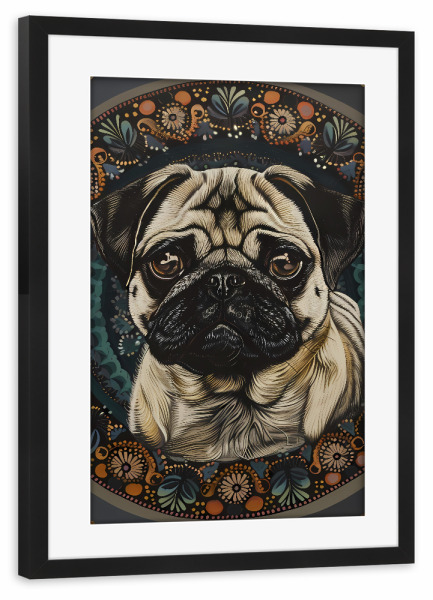 Poster mit Rahmen schwarz "Mandala - Mops" artboxONE - Natur,Tiere,Abstrakt