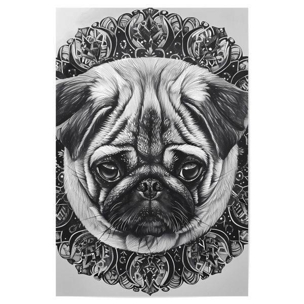 Poster 30x20 cm "Mandala - Mops Schwarzweiß" artboxONE - Natur,Tiere,Abstrakt