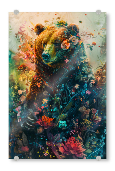 Acrylglasbild "Bear Flowers 3 (matart)" artboxONE - Tiere - Bär,Bären,Grizzly,Tier,Tiere,Natur,Wild,Blumen,Modern