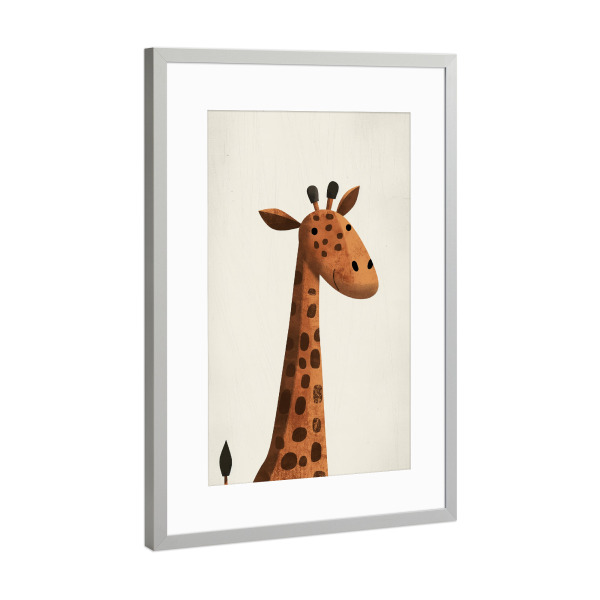 Poster mit Rahmen Silber "Giraffe Illustration für Kinder" artboxONE - Für Kinder,Tiere,Lustig