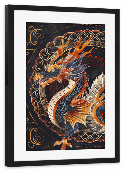 Poster mit Rahmen schwarz "Mandala - Drache" artboxONE - Natur,Tiere,Abstrakt
