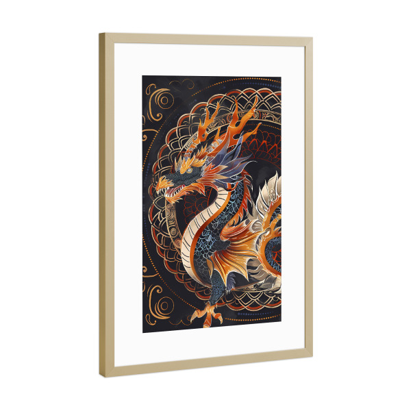 Poster mit Rahmen Gold "Mandala - Drache" artboxONE - Natur,Tiere,Abstrakt