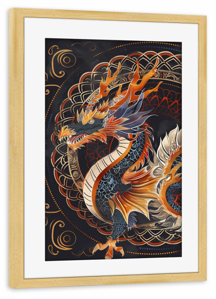 Poster mit Rahmen kiefer "Mandala - Drache" artboxONE - Natur,Tiere,Abstrakt