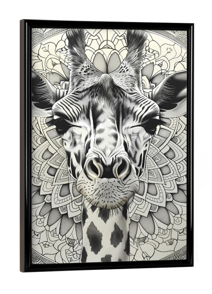 Poster mit schwarzem Rahmen "Mandala - Giraffe Schwarzweiß" artboxONE - Natur,Tiere,Abstrakt