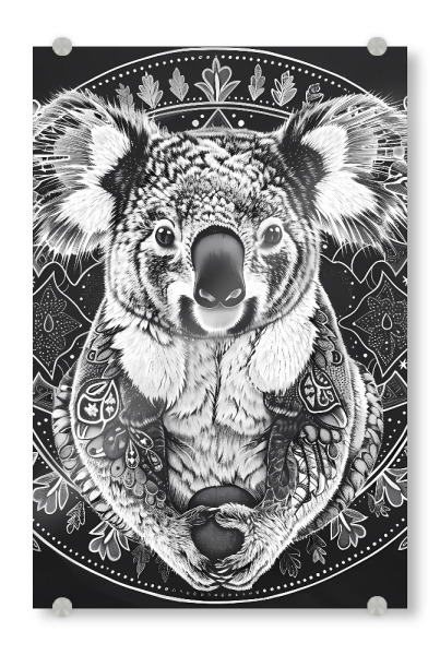 Acrylglasbild "Mandala - Koala Schwarzweiß" artboxONE - Natur,Tiere,Abstrakt