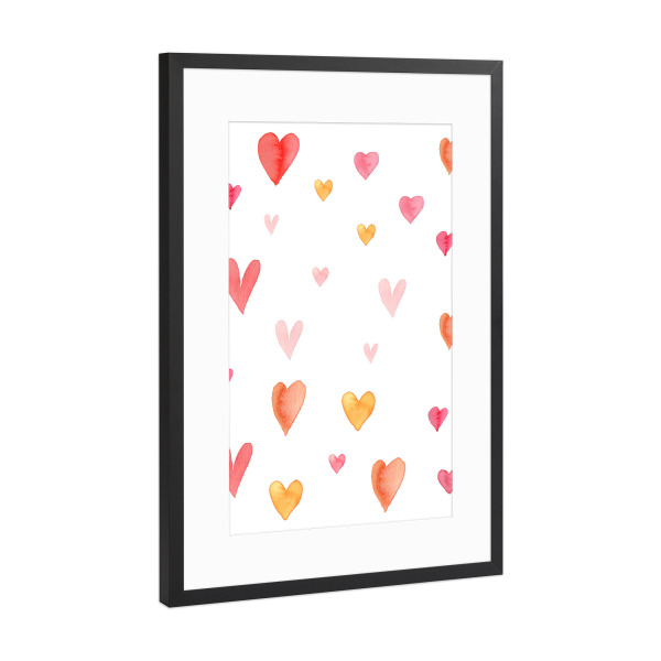 Poster mit Rahmen Schwarz (Metallic) "Bunte Herzen" artboxONE - Liebe - Bunt,Herzen,Liebe,Rot,Minimalistisch