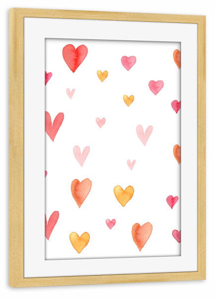 Poster mit Rahmen kiefer "Bunte Herzen" artboxONE - Liebe - Bunt,Herzen,Liebe,Rot,Minimalistisch
