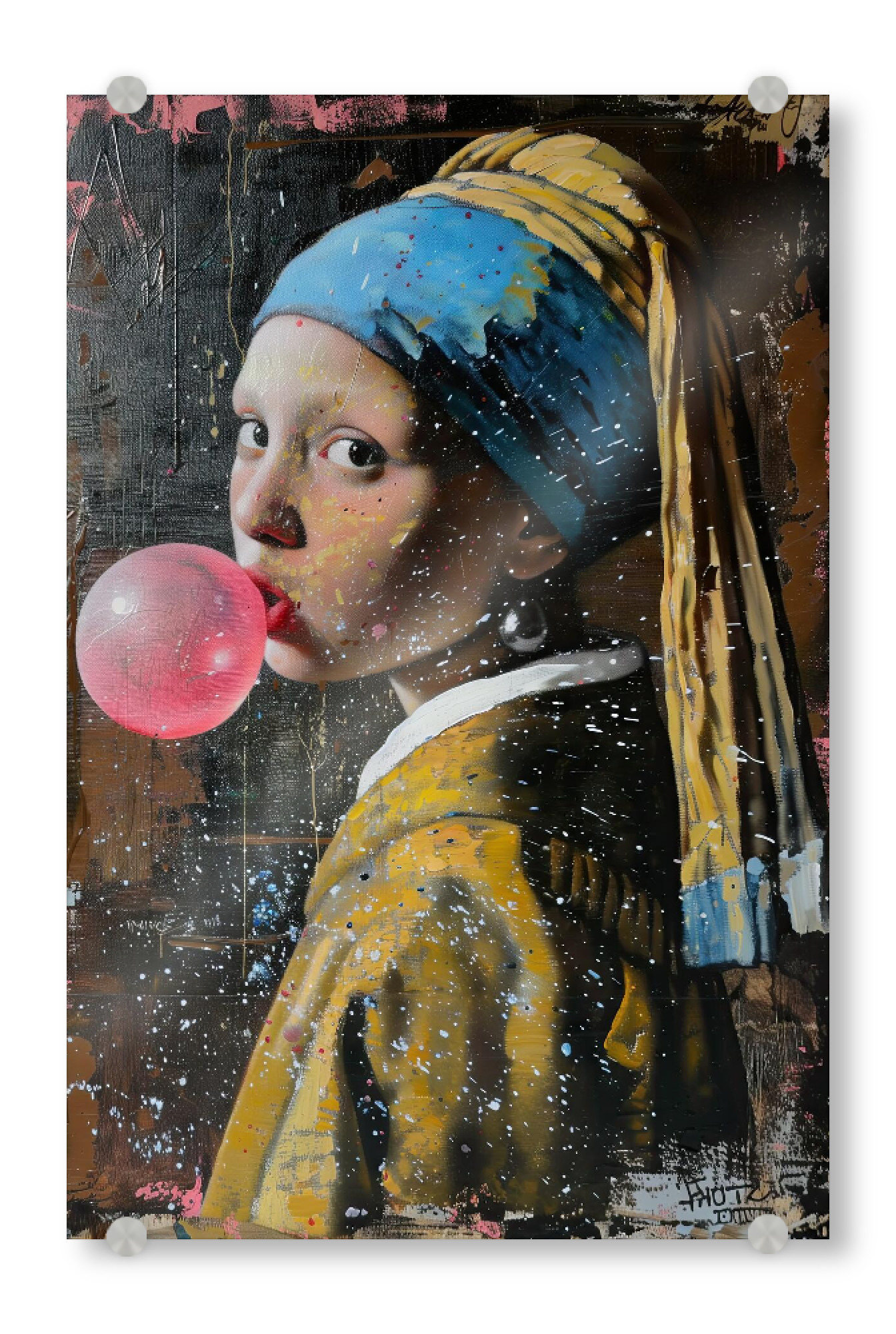 Acrylglasbild "Mädchen mit dem Kaugummi" artboxONE - Streetart - Mädchen,Mädchen mit perlenohrring,Kaugummi,Vermeer,Klassiker,Portrait,Modern,Gemälde