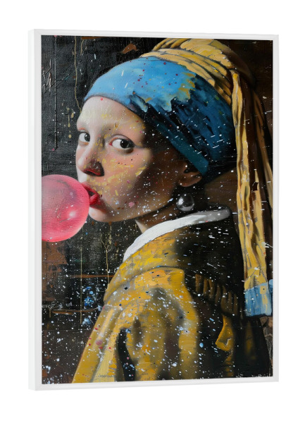 Poster mit weißem Rahmen "Mädchen mit dem Kaugummi" artboxONE - Streetart