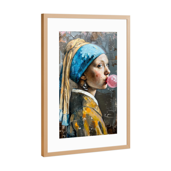 Poster mit Rahmen Kupfer "Mädchen und das Kaugummi" artboxONE - Streetart