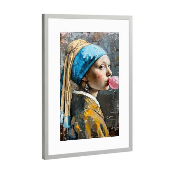 Poster mit Rahmen Silber "Mädchen und das Kaugummi" artboxONE - Streetart