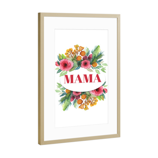 Poster mit Rahmen Gold "Mama Kranz" artboxONE - Floral,Liebe,Für Mama - Mama,Mutter,Muttertag,Blumen,Floral,Bunt,Typo,Typografie